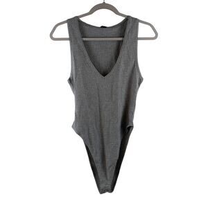 Wild Fable Bodysuit Waffle‎ Tank Heather Gray S Snap Scallop Accent Casual Layer
